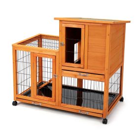 Detachable Rabbit Hutch with Removable Tray and Rolling Casters, Orange