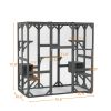 Outdoor Cat House Wooden Catio Enclosure w/Cover- Large Cat Cage with Jump Platforms and Condos, Weatherproof, Grey, 71(L)*37(W)*71(H)