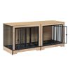 Dog Crate Furniture with Two Combined Room, XL Large Double Dog Cage Furniture with Tray for Medium Large Dogs, Wooden Dog Kennel Furniture