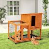 Detachable Rabbit Hutch with Removable Tray and Rolling Casters, Orange