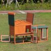 Large Wooden Rabbit Hutch Indoor and Outdoor Bunny Cage with a Removable Tray and a Waterproof Roof, Orange Red