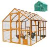 Wooden Chicken Coop 111''√ó74''√ó72'' Large Kitten Playpen, Chicken Run with Waterproof Cover and Two Small Doors