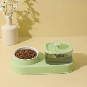 Cat Water Dispenser And Feeding Bowl 2-in-1, Dry And Wet Separation Automatic Water Dispenser Sturdy Cat Feeding Bowl Cat And Dog Feeding Supplies Eas (Color: Green)