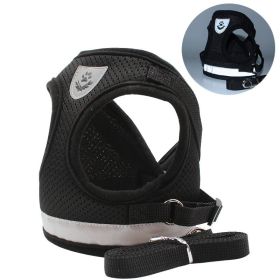 dog Harnesses and dog leash set; Pet Chest Strap Vest Dog Towing Rope Reflective Breathable Dog Rope Pet Supplies Wholesale (Specification (L * W): S, colour: black)