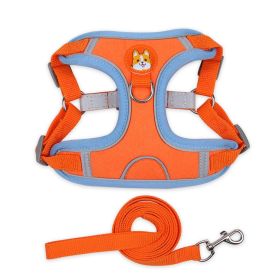 dog Harnesses and dog leash set; Pet Chest Strap Vest Dog Strap Small Dog Rope Wholesale Reflective Dog Towing Rope (Specification (L * W): L, colour: Orange)