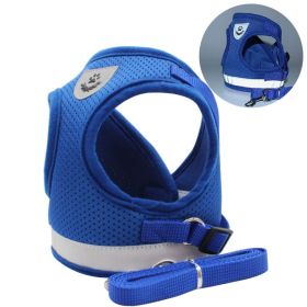 dog Harnesses and dog leash set; Pet Chest Strap Vest Dog Towing Rope Reflective Breathable Dog Rope Pet Supplies Wholesale (Specification (L * W): S, colour: Blue)