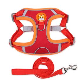 dog Harnesses and dog leash set; Pet Chest Strap Vest Dog Strap Small Dog Rope Wholesale Reflective Dog Towing Rope (Specification (L * W): M, colour: red)