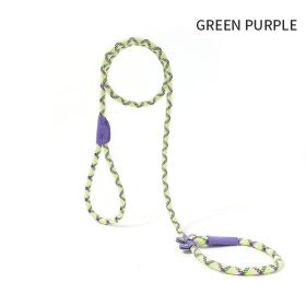 Dog Rope Pet Pulling Rope Puppy Strap Traction Rope Heavy Duty Belt Large Dog Leash Dog Collar Strap Dog Training Pet Harness Hands-Free Leash For Sma (Color: Green Purple, size: 1.5x0.6)