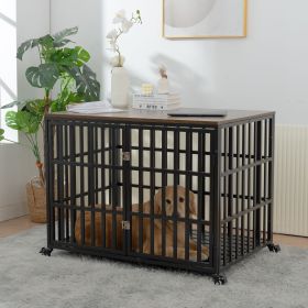 42" Heavy Duty Dog Crate for Large Medium Dogs, Furniture Style cage with 4 Lockable Wheels and 2 Locks (Color: as Pic)